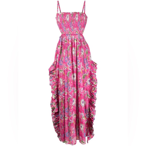 CAROLINE CONSTAS Margo Floral Ruffled Maxi Dress Pink Enchanted Paisley - Picture 2 of 13